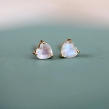 Load image into Gallery viewer, Little Gold Moonstone Heart Stud Earrings
