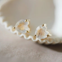 Load image into Gallery viewer, Little Gold Moonstone Heart Stud Earrings