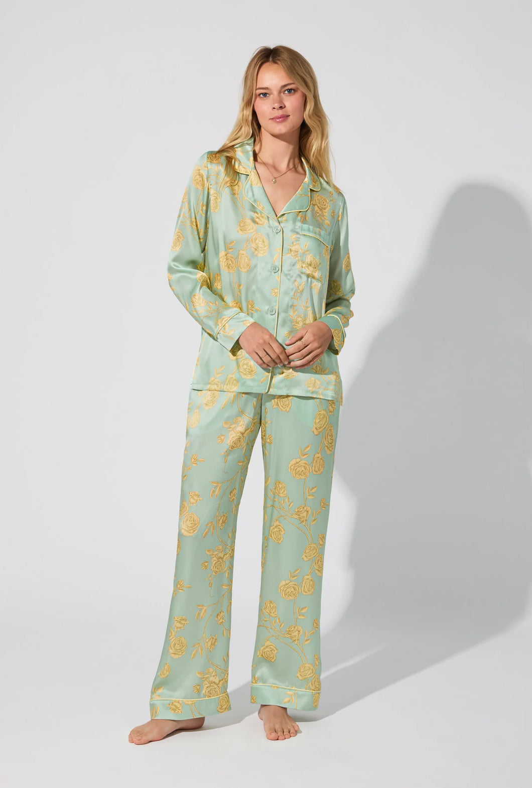 Bedhead Long Sleeve Silk Satin PJ Set - Royal Rose