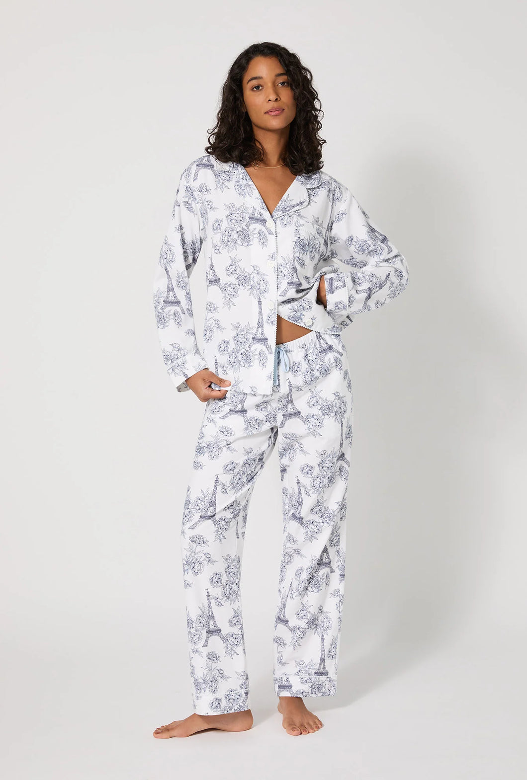 Bedhead Long Sleeve Stretch Woven Flannel PJ Set - La Belle Eiffel