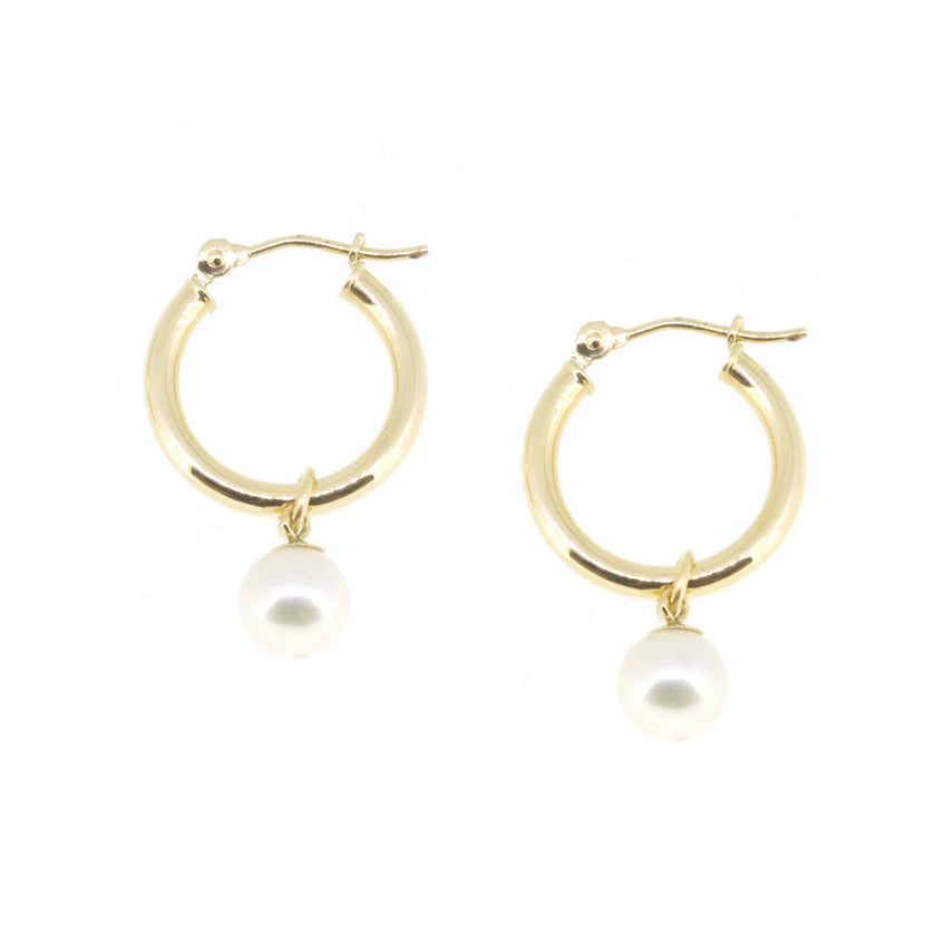 Poppy Finch Small Gold Hoop Pearl Earrings