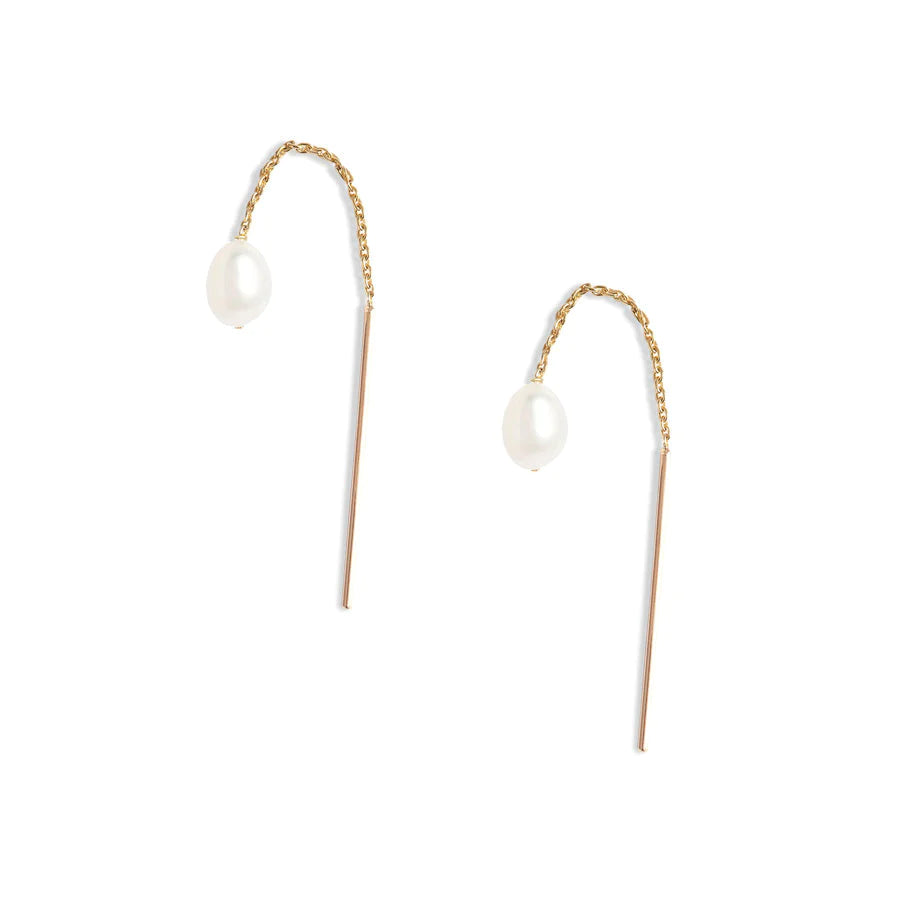 Poppy Finch Oval Pearl Threader Earrings