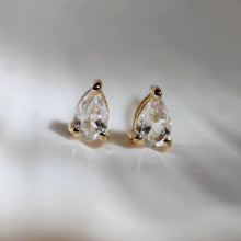 Load image into Gallery viewer, Little Gold White Topaz Pear Stud Earrings
