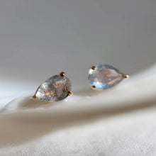 Load image into Gallery viewer, Little Gold Labradorite Pear Stud Earrings
