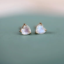Load image into Gallery viewer, Little Gold Moonstone Heart Stud Earrings
