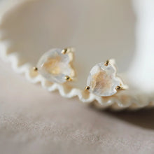 Load image into Gallery viewer, Little Gold Moonstone Heart Stud Earrings
